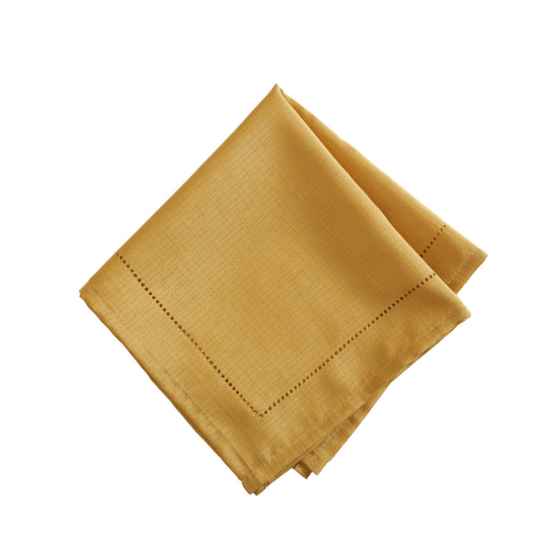 Kapellen Eyelet Punched Border Fabric Napkin, Yellow