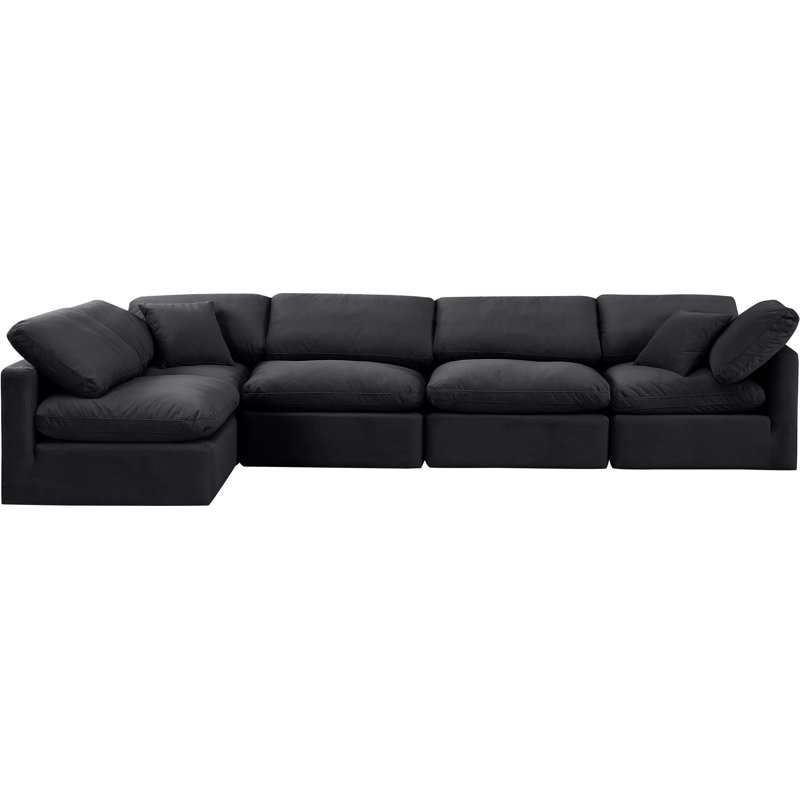 Itala Velvet L-Shaped Sectional Reversible, Black Velvet