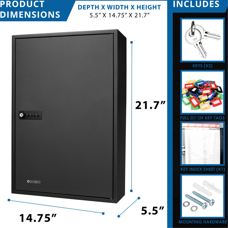 Armoire murale à 200 clés - acier gris, serrure à combinaison, réglable, étiquettes colorées pour une gestion transparente de la sécurité, efficace