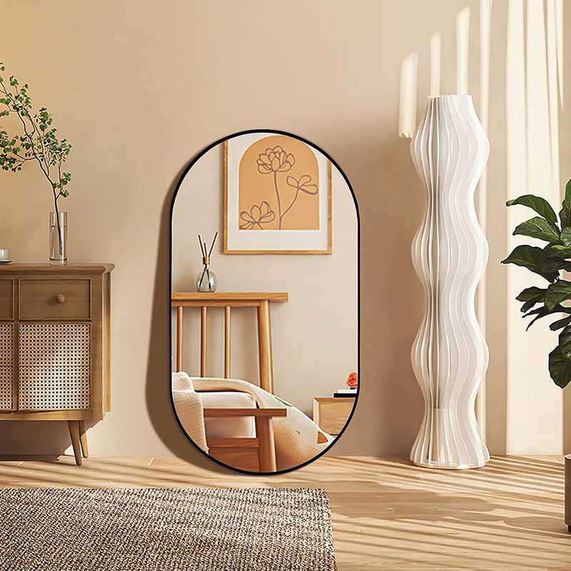 Black 20 X 28 Inch Metal Oval Mirror, 20" x 28", Black
