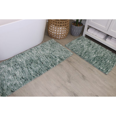 Grandeur 2-Piece Microfiber Bath Rug Set, 17x24 Bath Rug & 22x60 Runner, Non-Slip Rubber Backing, Ultra-Absorbent, Quick-Dry, Machine Washable Plush Bathroom Mats for Shower, Tub, Green