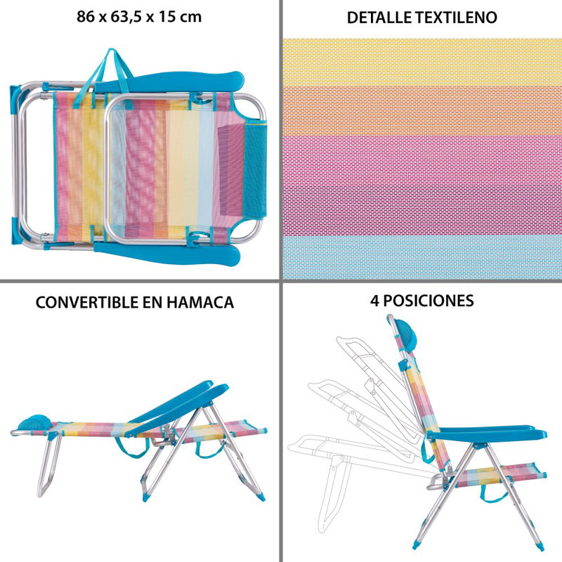 Arsenijs Folding Beach Chair, Blue/Pink/Yellow