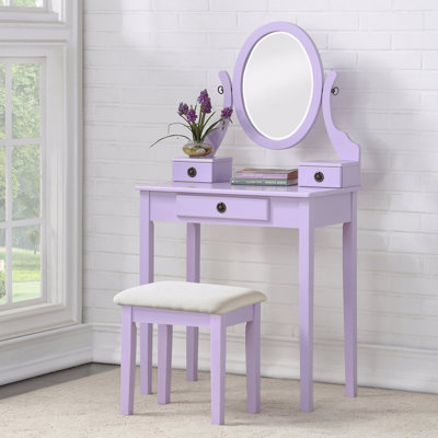 Wood Moniya Makeup Vanity Table and Stool Set, Purple