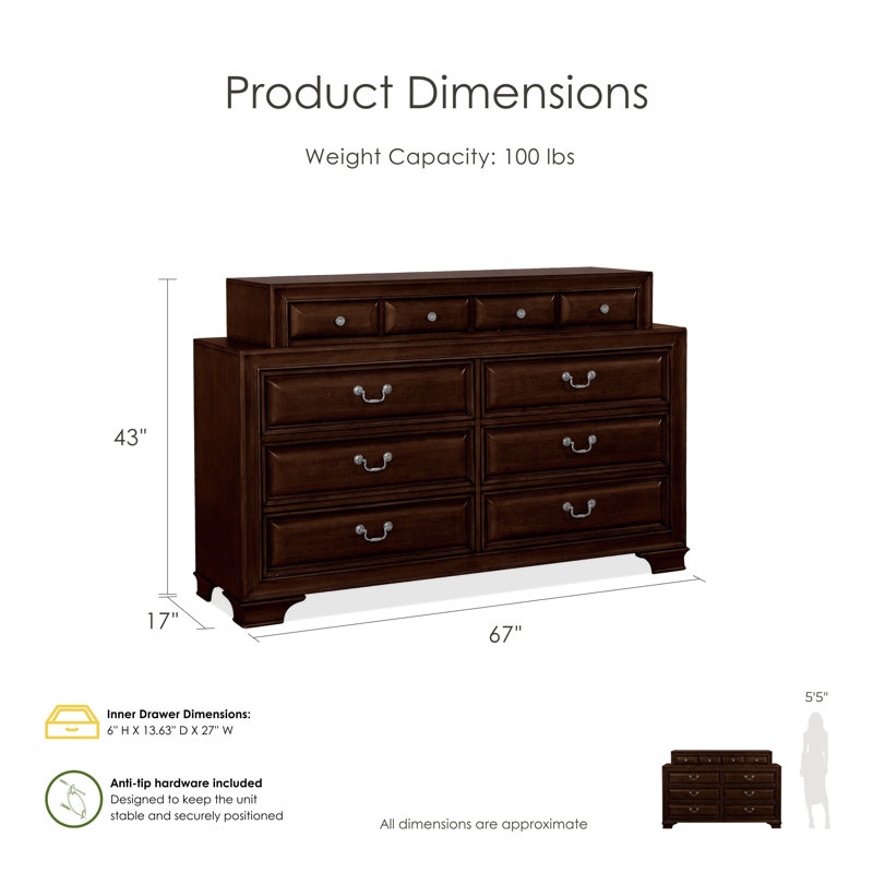 Goldene 66.5 " W 10 - Drawer Dresser, Brown Cherry