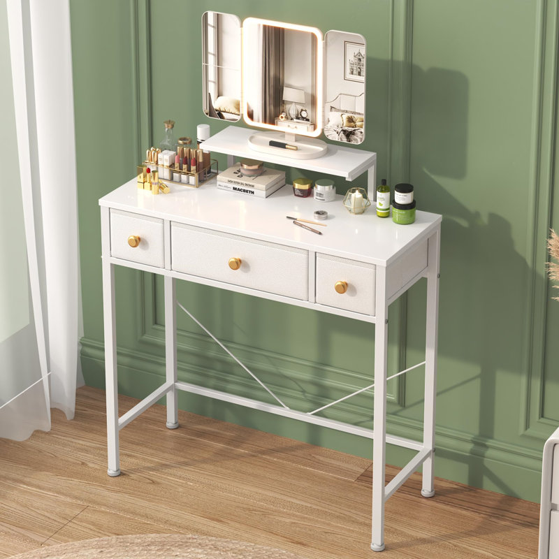 Dressing Table with Mirror, White