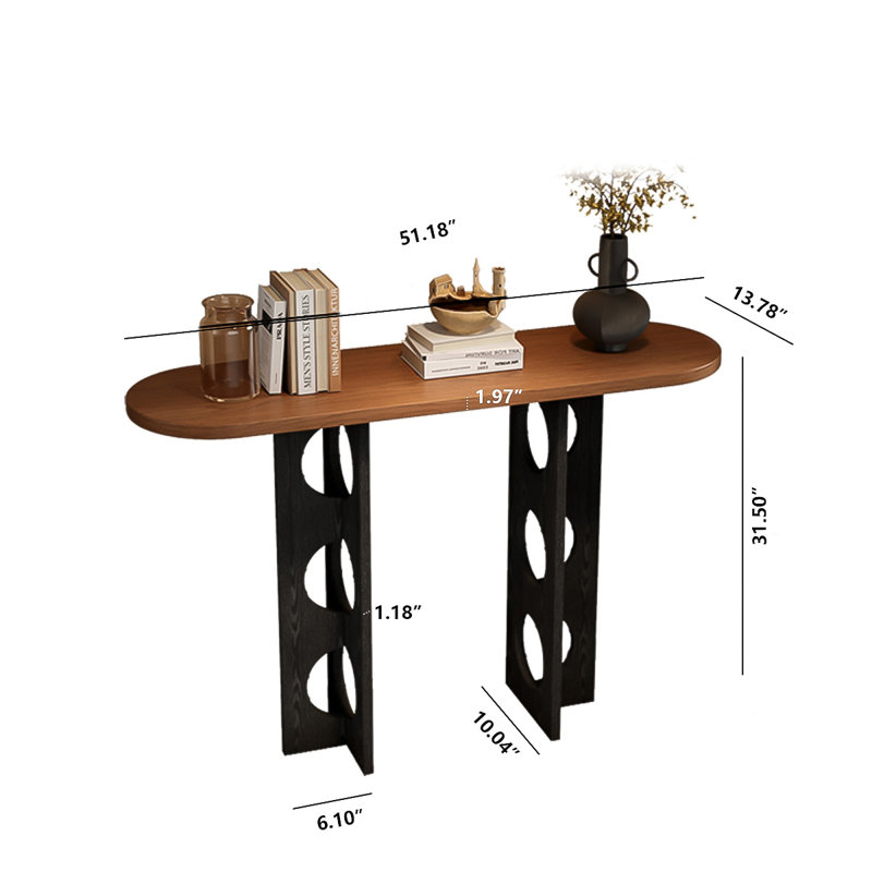 51.18" Brown&Black Modern Minimalist Ash Console Table