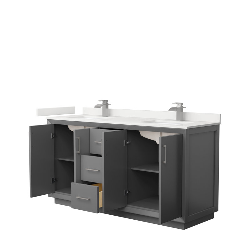 Strada 66'' W Double Vanity, Brushed Nickel, Dark Gray, Giotto Quartz