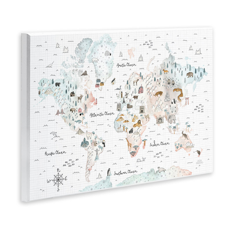 "Whimsical World Traveller", art mural par Laura Marshall, H 13 po x l 19 po