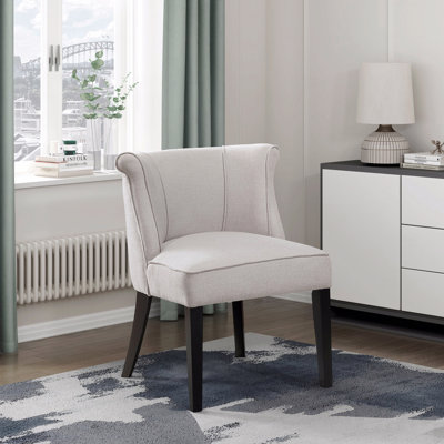 Chaise d'appoint - Siège rembourré en mousse avec dossier incurvé et tissu beige rembourré avec des pieds de finition espresso