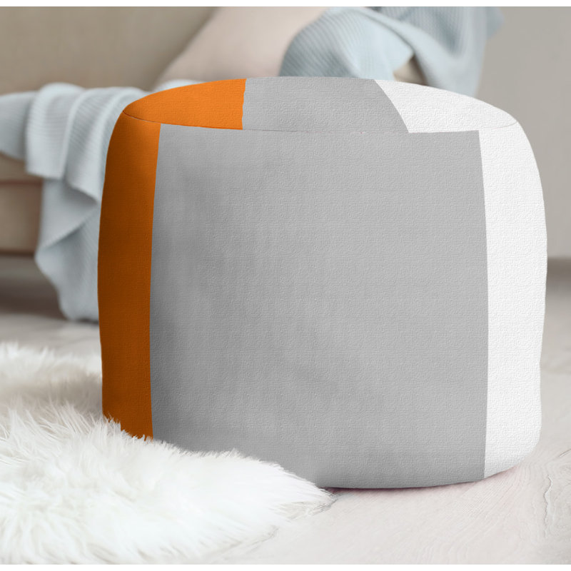 Upholstered Ottoman, Orange/Silver/White