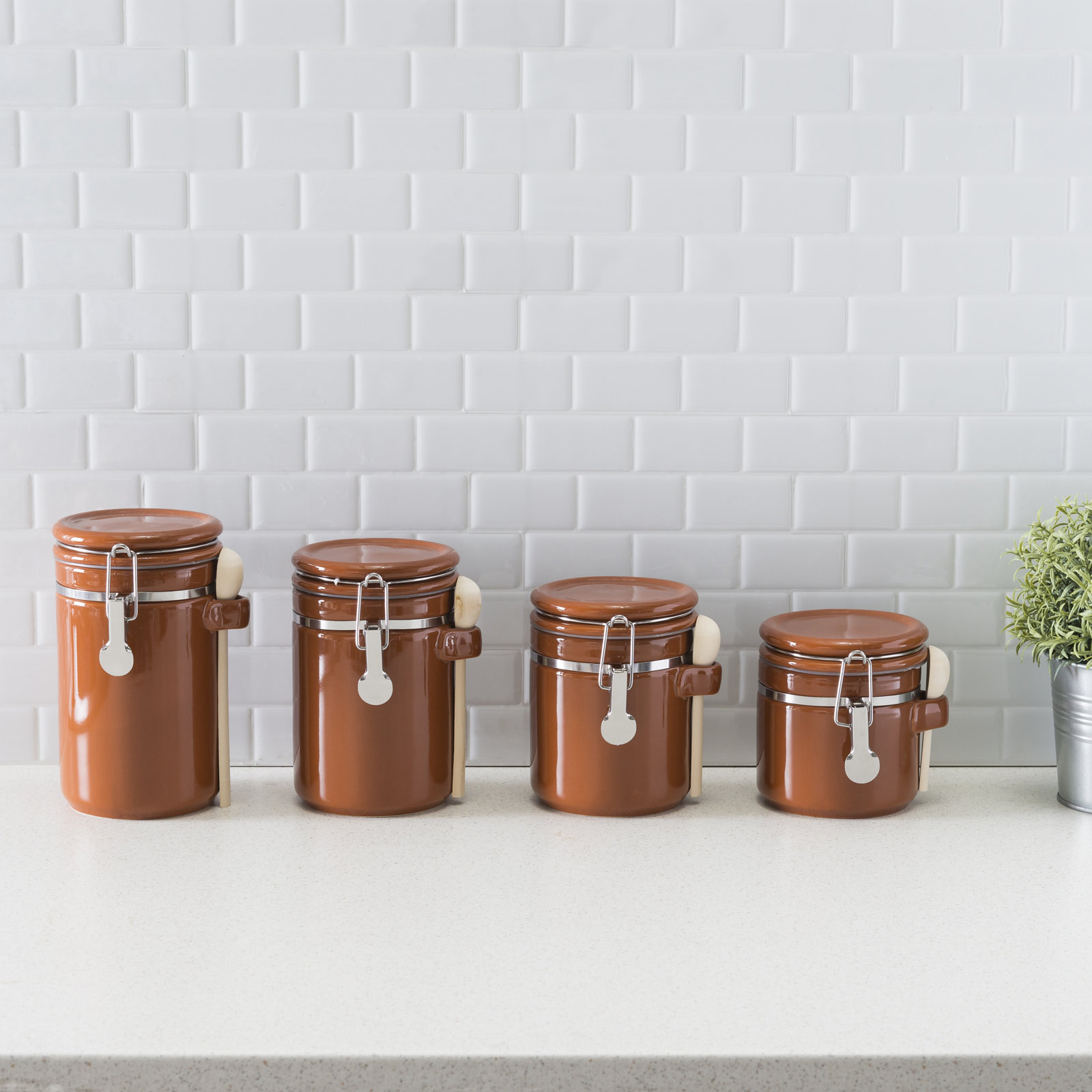 Glass Canister - Set of 4, Brown