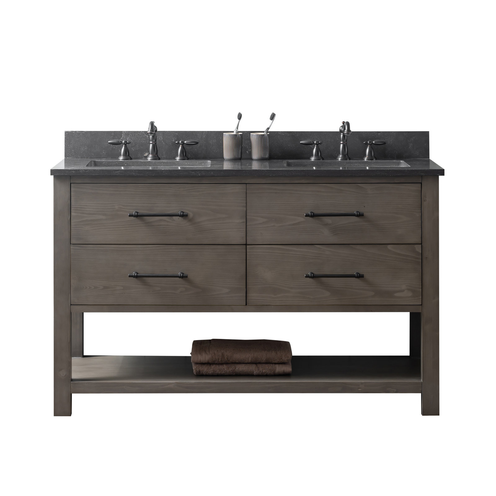 Keri 54'' Double Bathroom Vanity, Smoke Gray/Matte Black