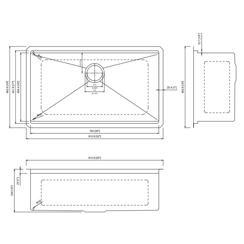 Évier de cuisine à double cuve encastrable L 32 po x l 19 po, Doré
