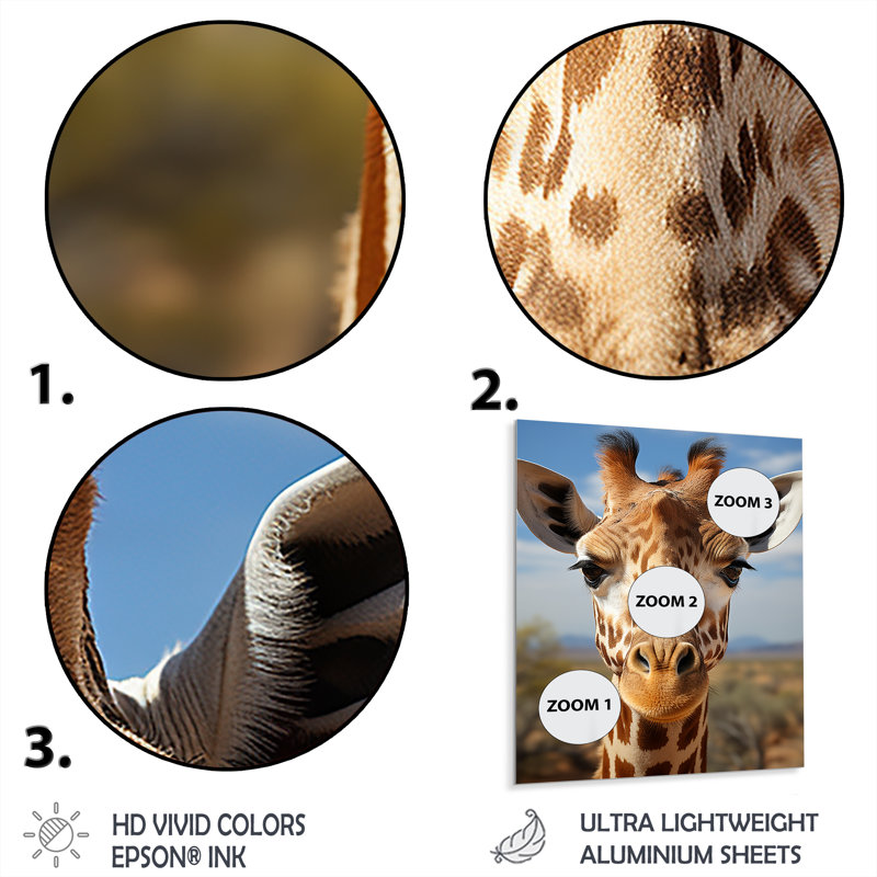 «Blue Giraffe Portrait I», reproduction d'art mural en métal, H 32 po x l 16 po x P 1 po