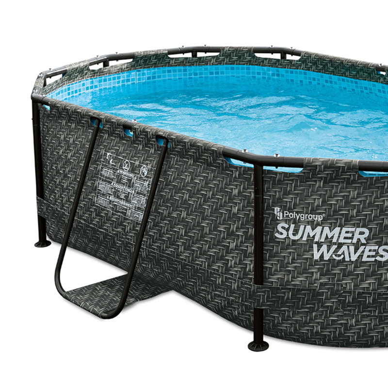 Summer Waves 9.8 x 6.5' Gray Dark Herringbone Print Active Frame Oval Pool