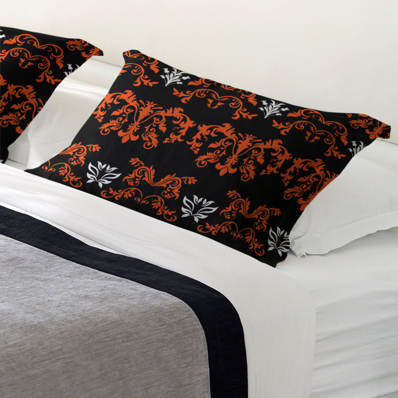 Football Baroque Pattern Pillow Sham, Polyester, Standard, Black/Orange/White