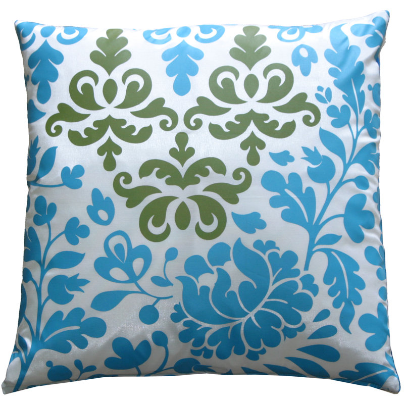 Bohemian Damask Reversible Throw Pillow, Blue/White/Olive