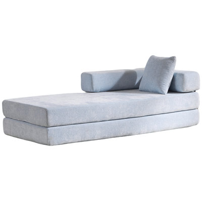 Comfy Convertible Floor Couch, 3 - Seat Compression Bed In Blue With Pillow Back Support, Chenille Fabric For Tv Watching Futon Armrest, And Game Room Fun Gathering