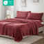 4 grandes draps bourgogne 100% ultra doux et douillet brossé des deux côtés Draps-housse plats 2 taies d'oreiller lavables à la machine