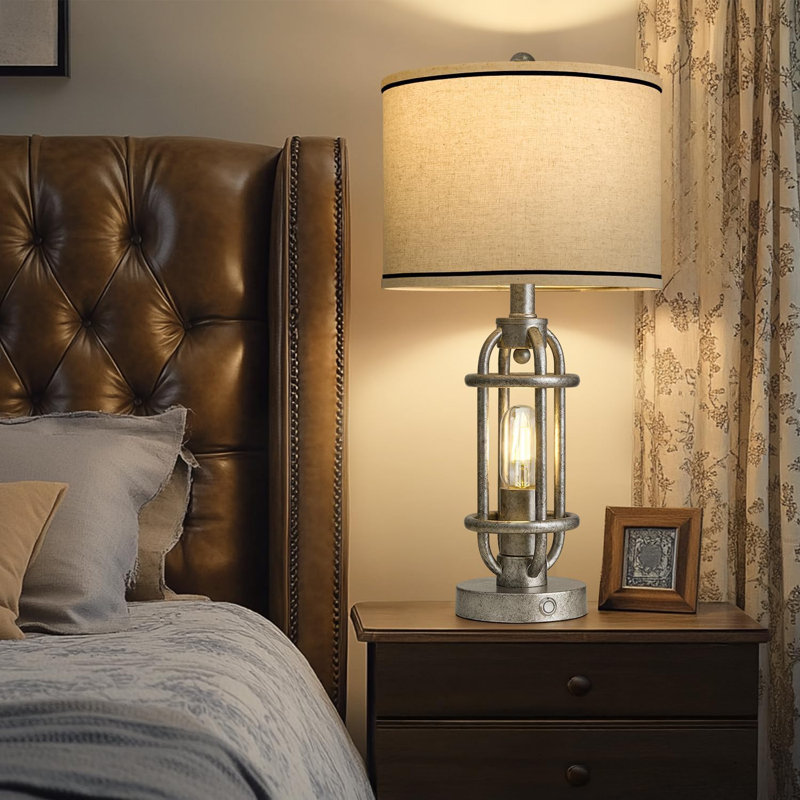 Ensemble de 2 lampes de table de style campagnard industriel avec ports USB A + C, commandes tactiles et rotatives à intensité variable, lampe de chevet de chevet rétro pour le salon et la chambre à coucher, ampoules incluses