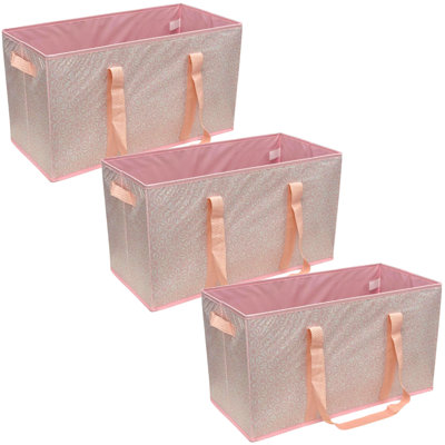 Large Collapsible Totes, All-Purpose, 25"L X 12"W X 14"H, Pink Geometric, 3-Pack
