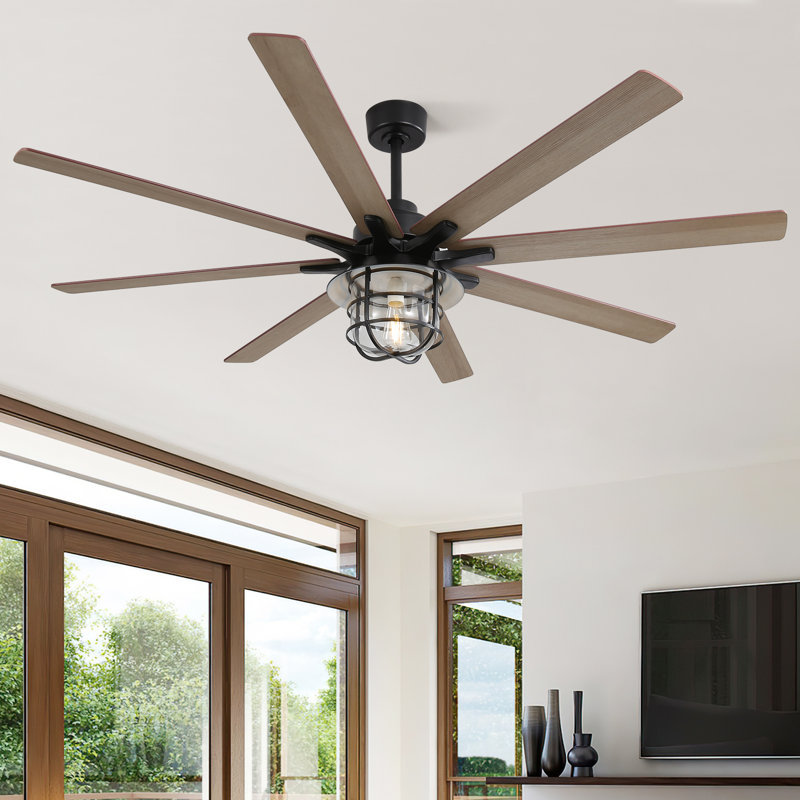 Ventilateur de plafond moderne de 66 pouces avec moteur à courant continu réversible à 6 vitesses et 8 pales avec lumière