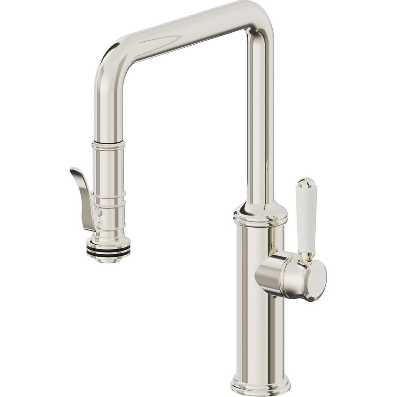 Davoli Pull-Down Kitchen Faucet with Squeeze Sprayer - Quad Spout, Polished Nickel