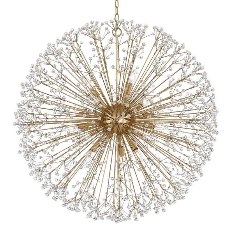 Lustre sphérique unique à 16 lumières Dunkirk, Laiton vieilli