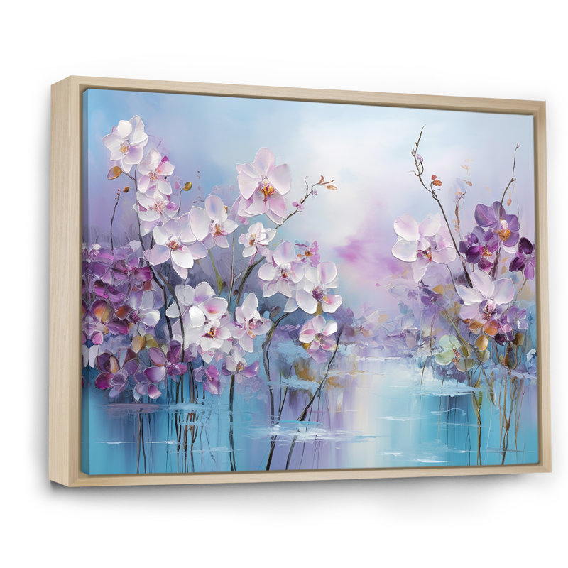 «Purple Pansies Blooming Field II», reproduction sur toile, Cadre naturel flottant, H 24 po x l 32 po