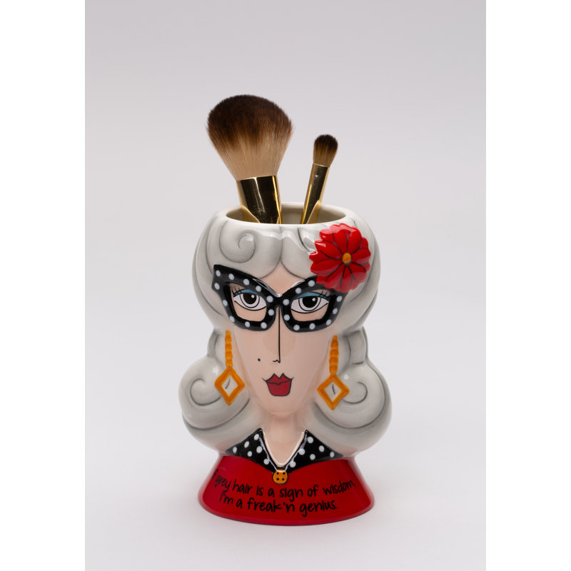 Dollymama's Makeup Brush Holder - Gray Hair Lady