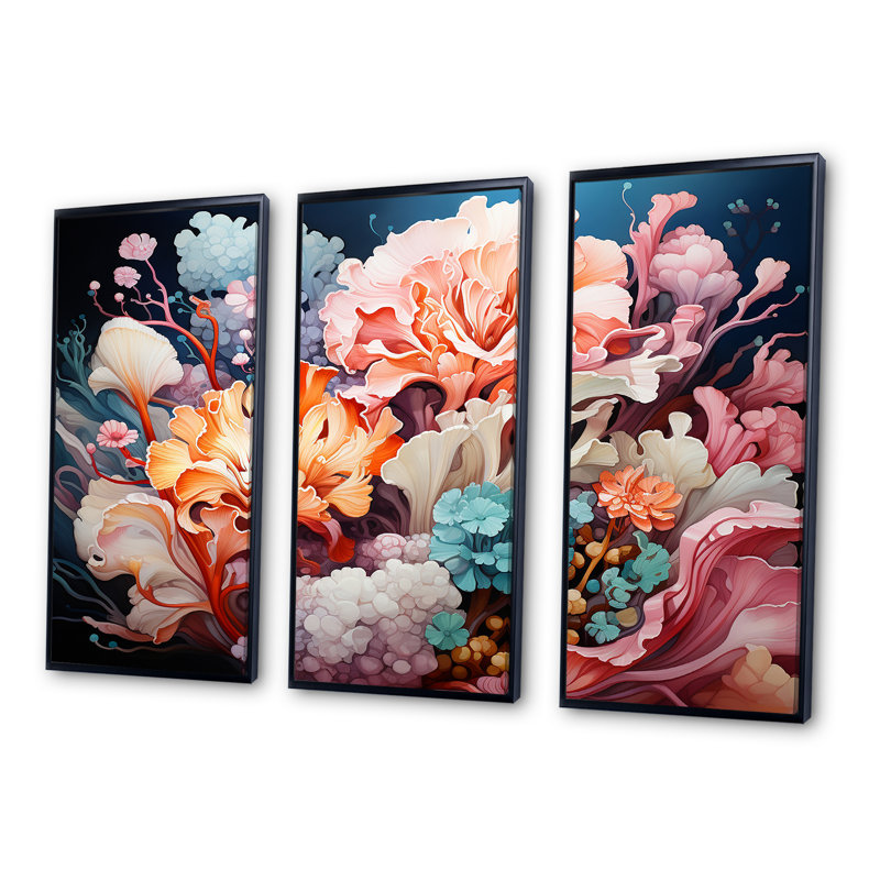 Ensemble de salon art mural rose anémone rose, Cadre flottant noir, H 32 po x l 48 po x P 1 po