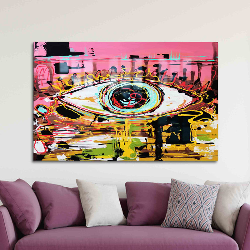 Abstrait art de rue rose imprimé sur un verre trempé pour un mur avec une influence murale Graffiti, H 11,8 po x l 17,7 po