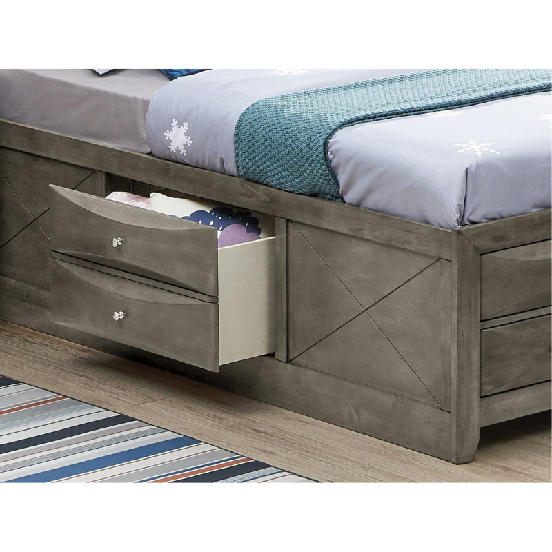 Lit contemporain élégant avec rangement, Gris, Lit simple
