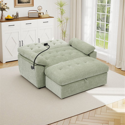Chenille Oversized Chaise Lounge Chair With Storage Ottoman,Reclining Chair With Phone Stand & Usb Charging Port