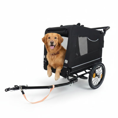 Extra Large 2-In-1 Bike Trailer & Push Cart For Pets - Detachable Bike Hitch & Push Handle Included - All-Terrain Wheels, Quick Release Wheel, Non-Slip Floor, Internal Leash, Holds Up To 88 Lbs, Black