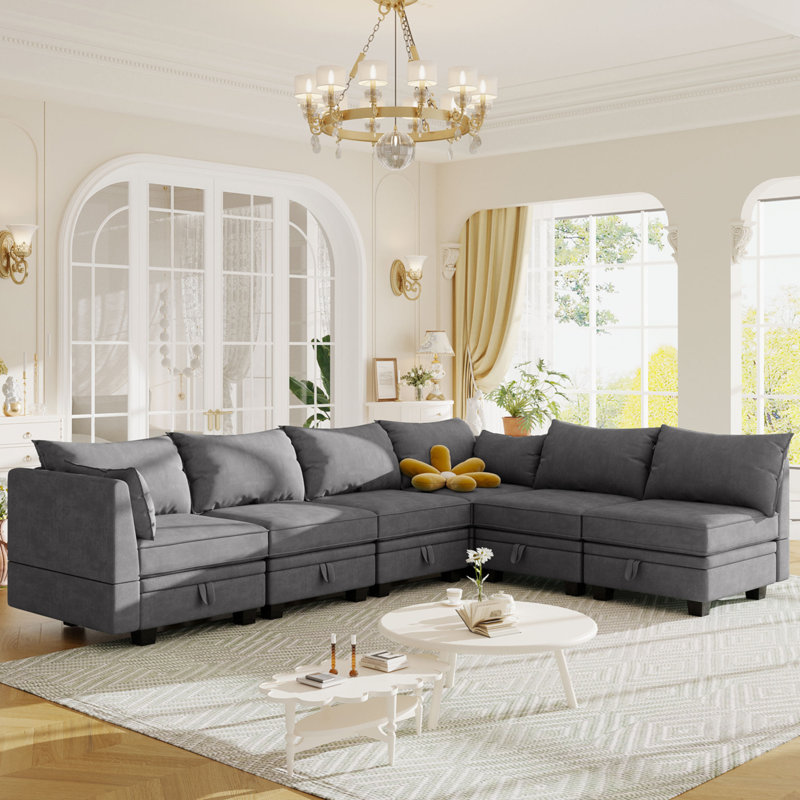 Canapé modulaire Kaljo, 100 % lin gris foncé