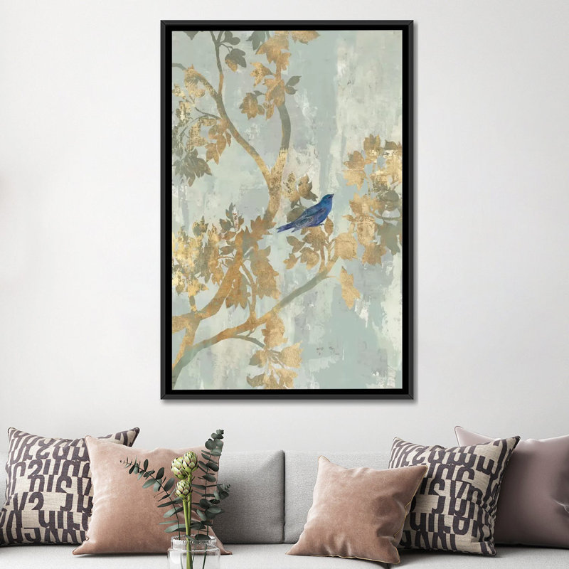 " Blue Bird " by Asia Jensen, 26" H x 18" W x 1.5" D, Black Framed Canvas, No Mat