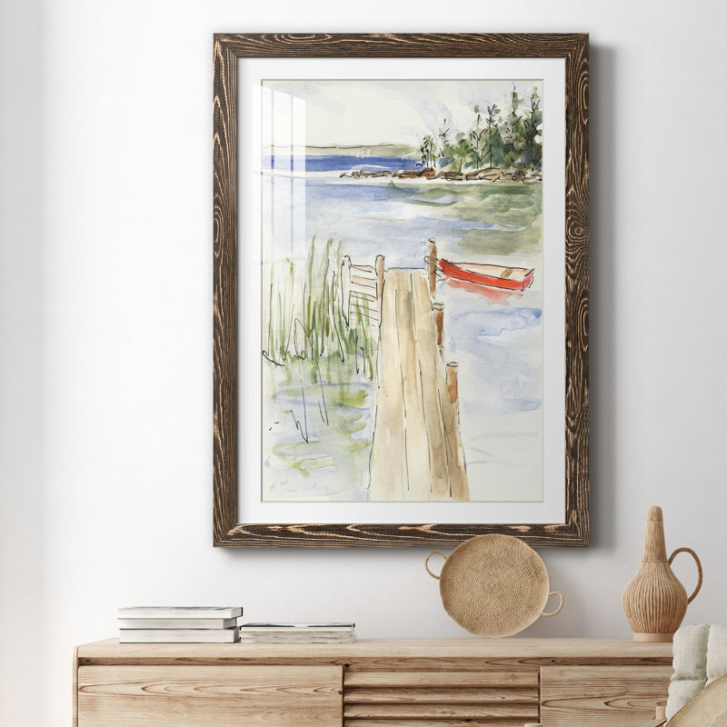 «Sketchy Pier» - peinture encadrée, H 37,5 po x l 27,5 po x P 1,5 po, Papier, cadre noyer