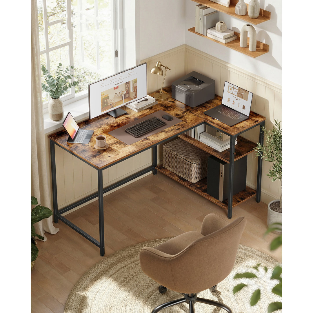 Corner Computer Desk With Adjustable Storage Shelves, L Shaped Gaming Table For Office