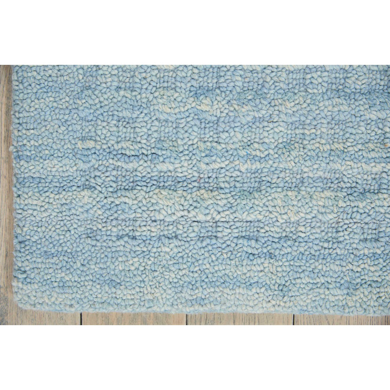 Tapis bleu en laine tissé à la main Frankston, Rectangle 6 pi 6 po x 9 pi 6 po