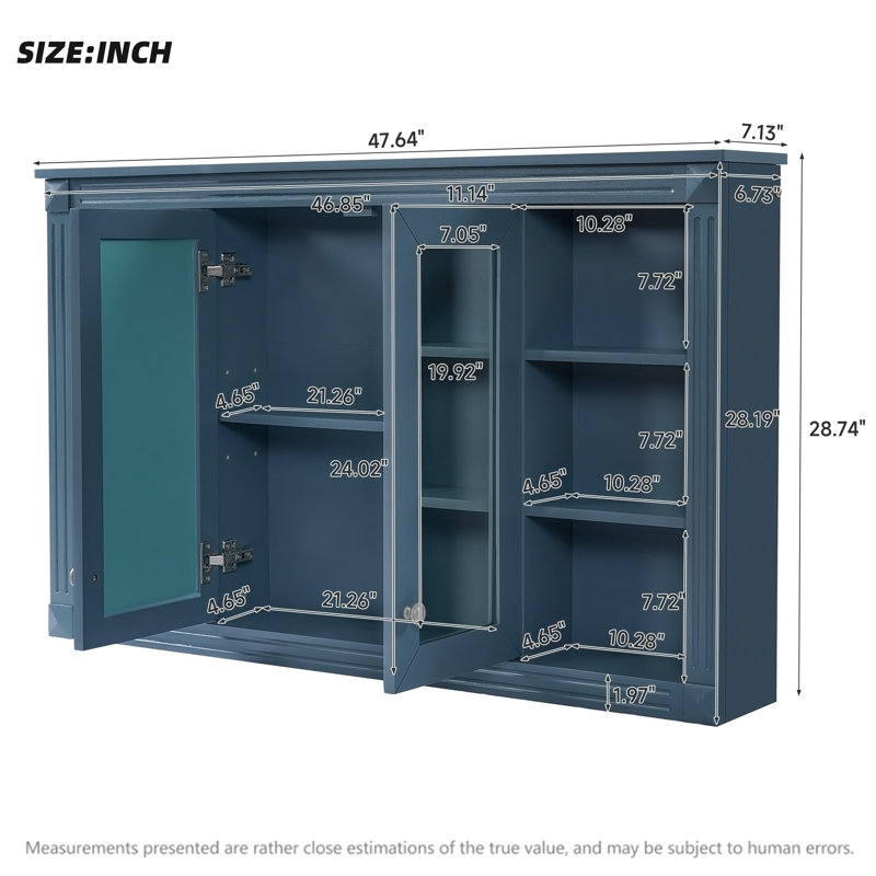 Armoire de toilette avec miroir 47 po, Bleu