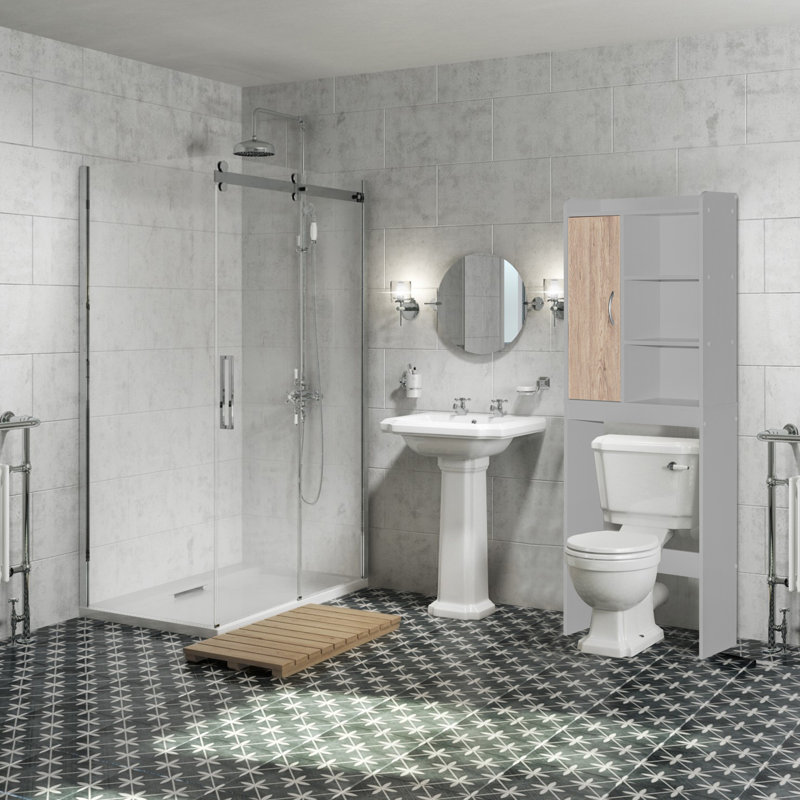 Rangement au-dessus de la toilette l 23,5 po x H 67 po x P 9,45 po Vallu, Gris clair / chêne naturel