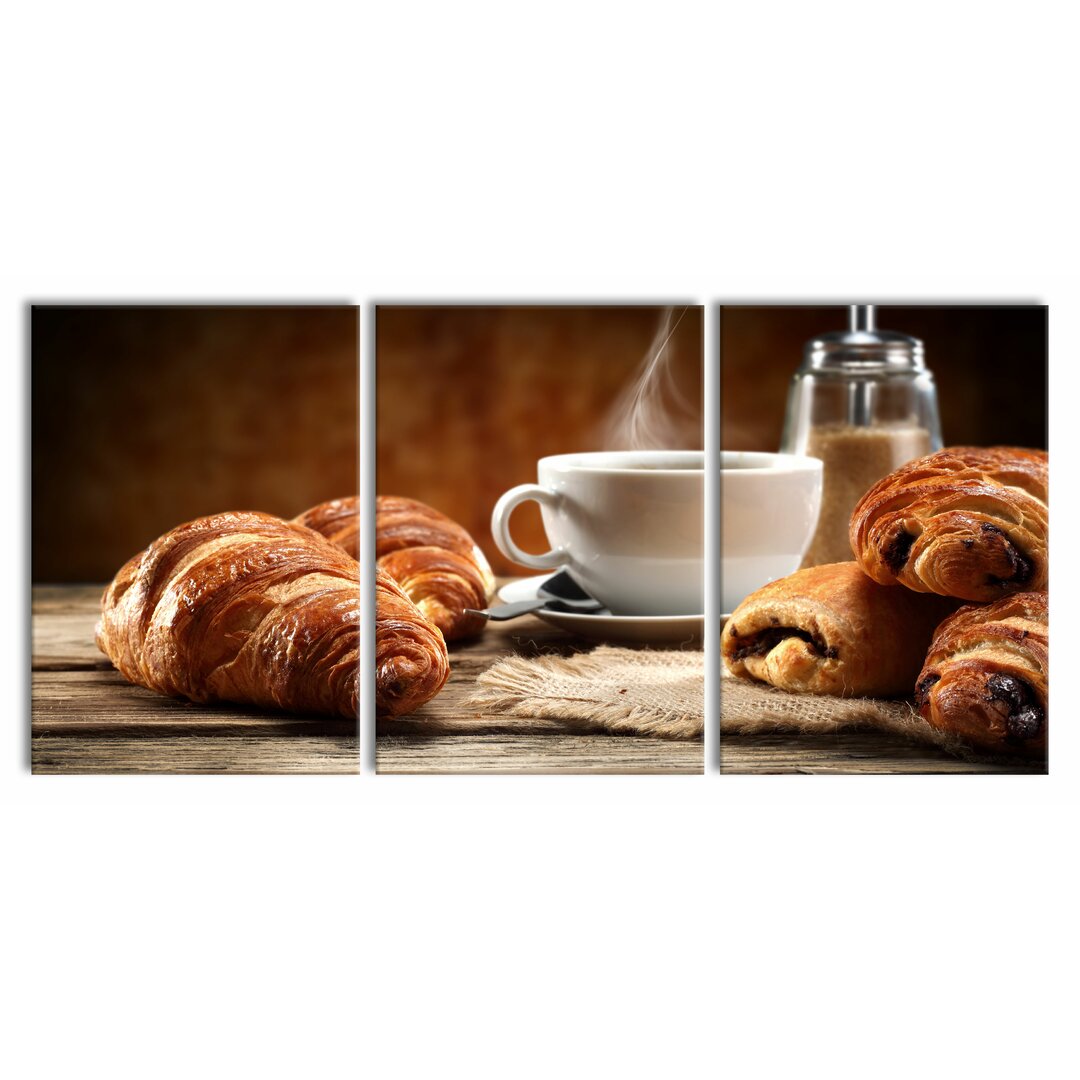 3-tlg. Leinwandbilder-Set Croissant zum Kaffee