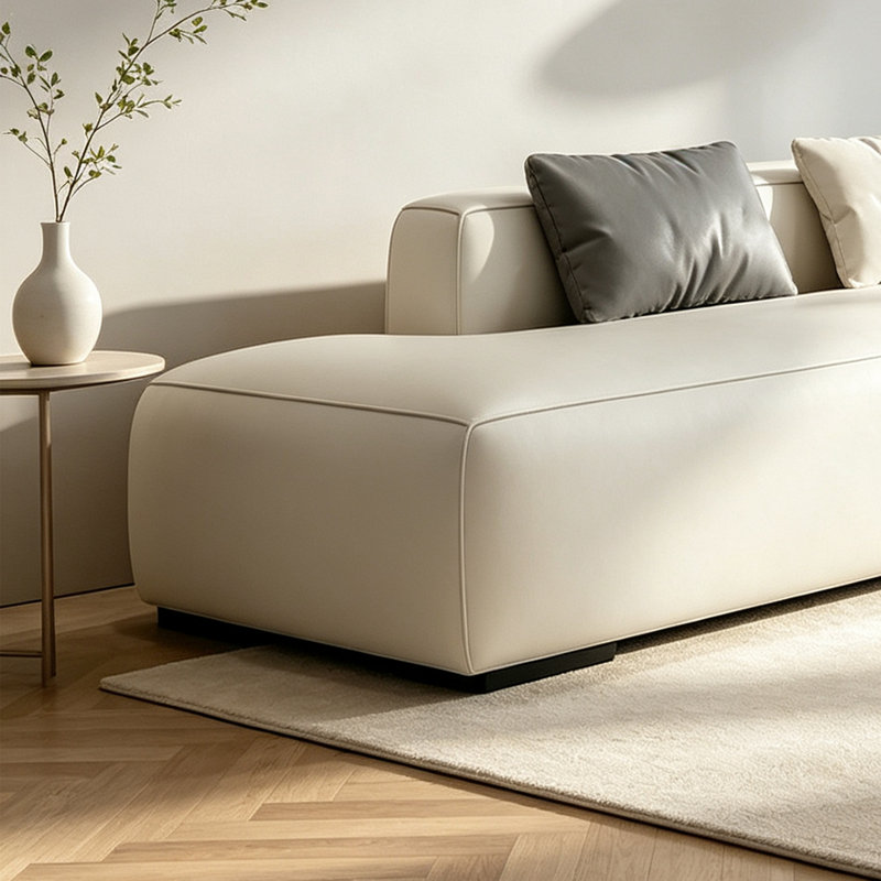 Chaise longue moderne en similicuir et bois de pin massif, Beige