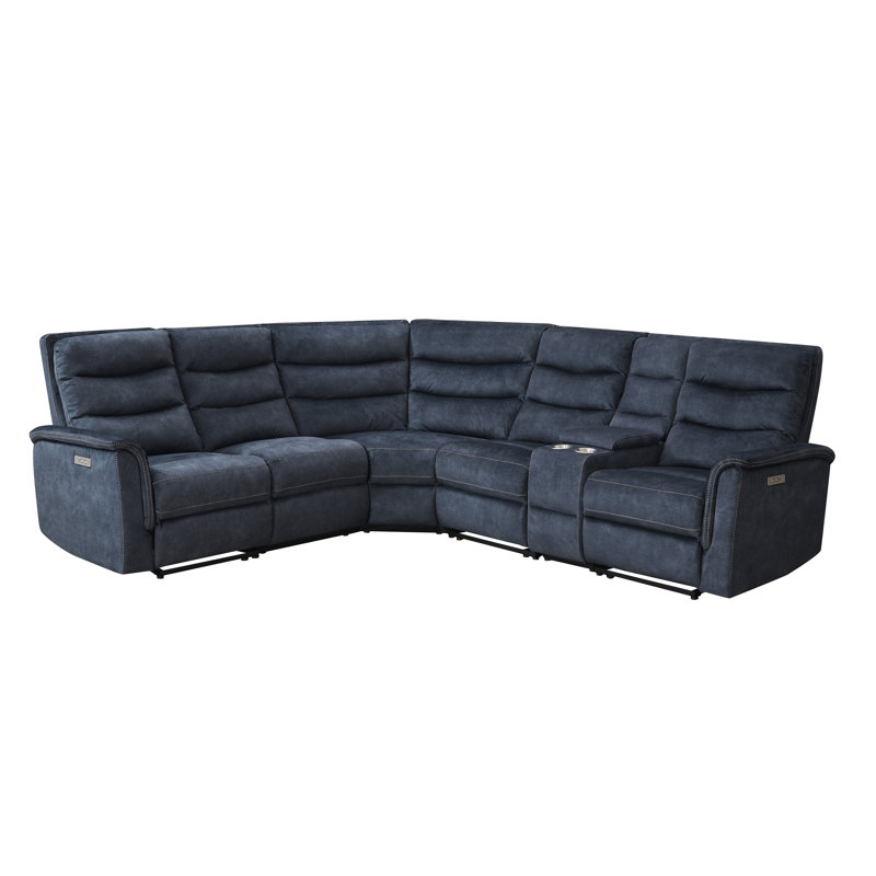 114 " Wide Power Reclining Sectional with Power USB Charging, Blue
