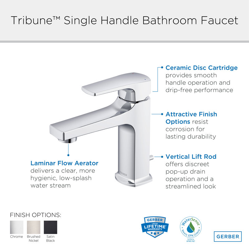 Tribune Single Handle Bathroom Faucet, Chrome