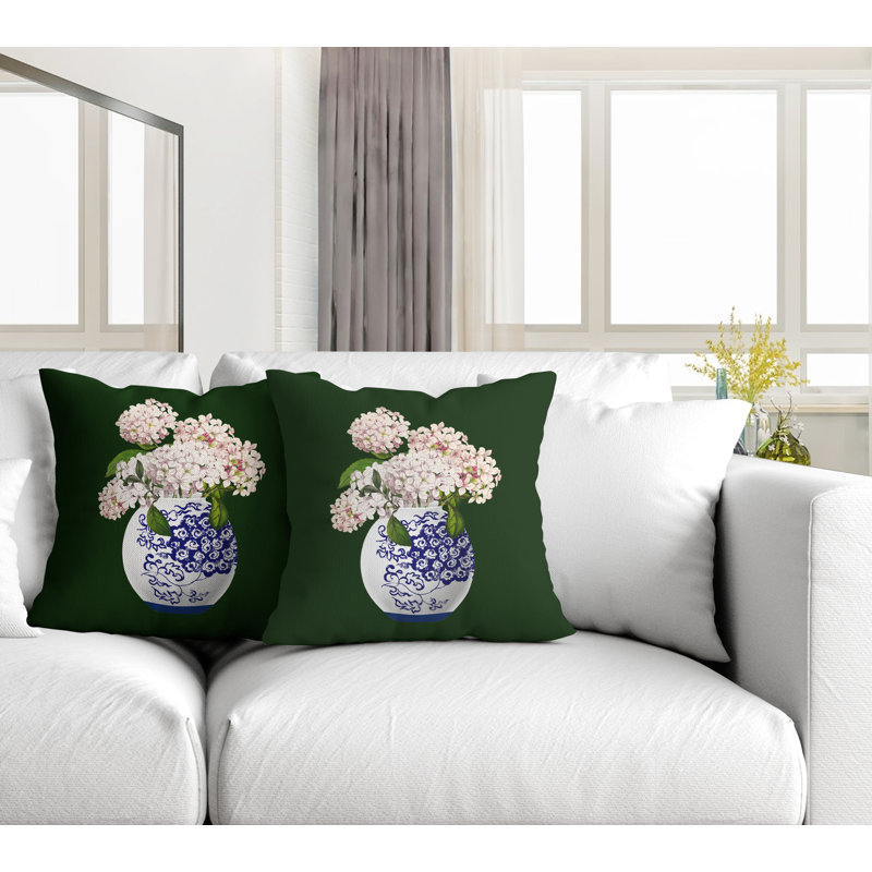  Coussin décoratif intérieur / extérieur floral, L 19 po x H 19 po, Vert