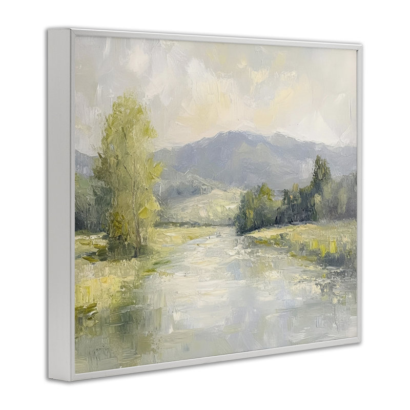 Abstrait scène de rivière et de montagne, estampe numérique, design par Petal Prints Design, H 16 po x l 20 po
