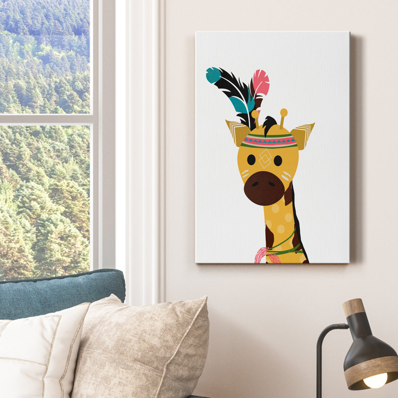 Boho Giraffe - impression d'art graphique, H 36 po x l 24 po x 1,5 po, Toile tendue, Pas de tapis