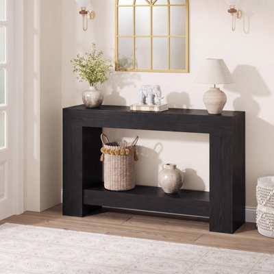 47" Farmhouse Console Table with 2-Tier Storage, Black Rustic Entryway Sofa Table Behind Couch for Hallway & Living Room